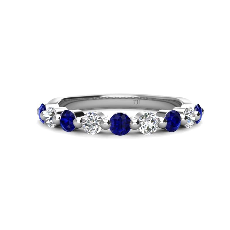 Venice 3.00 mm Round Blue Sapphire and Lab Grown Diamond 9 Stone Wedding Band 