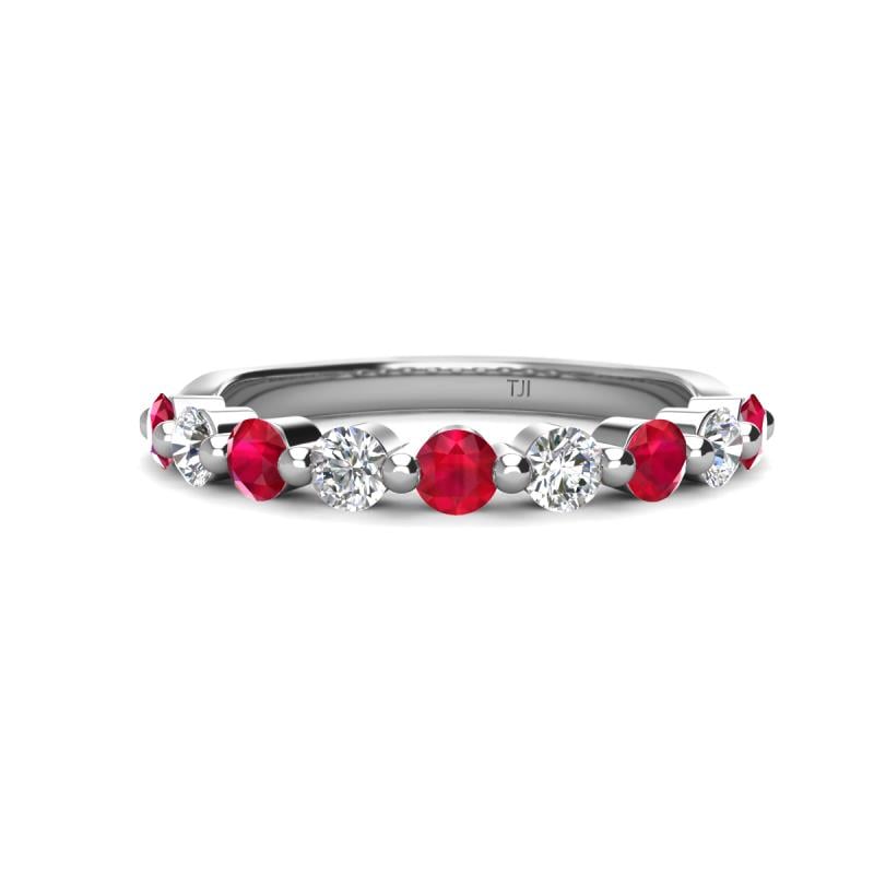 Venice 3.00 mm Round Ruby and Lab Grown Diamond 9 Stone Wedding Band 