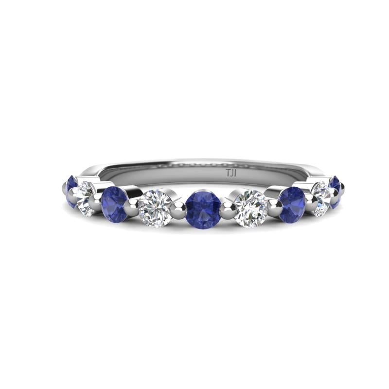 Venice 3.00 mm Round Iolite and Lab Grown Diamond 9 Stone Wedding Band 