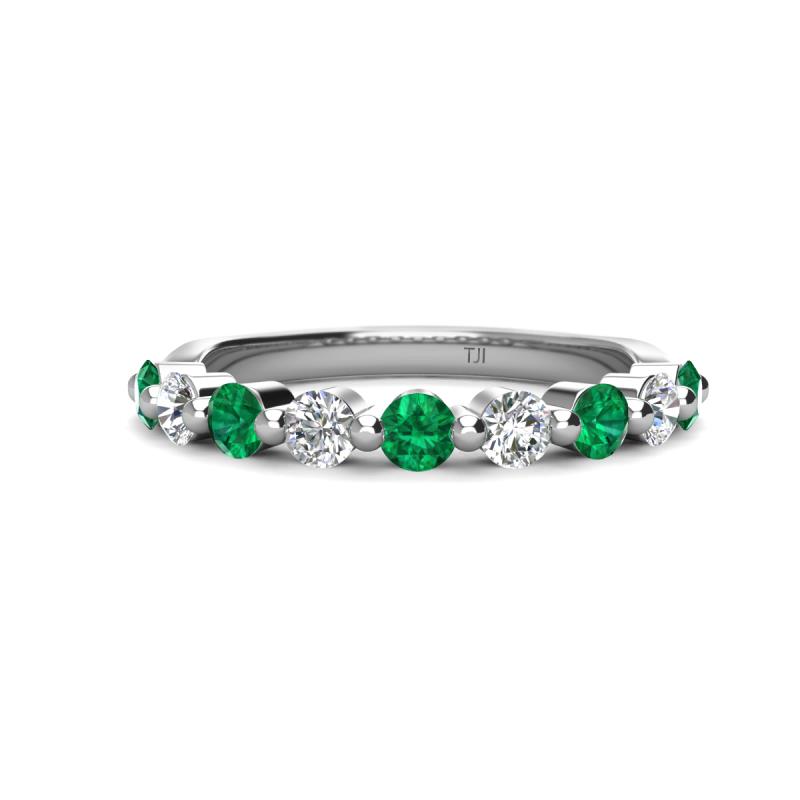 Venice 3.00 mm Round Emerald and Lab Grown Diamond 9 Stone Wedding Band 
