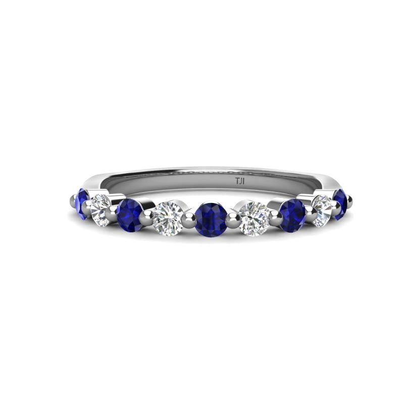 Venice 2.70 mm Round Blue Sapphire and Diamond 9 Stone Wedding Band 