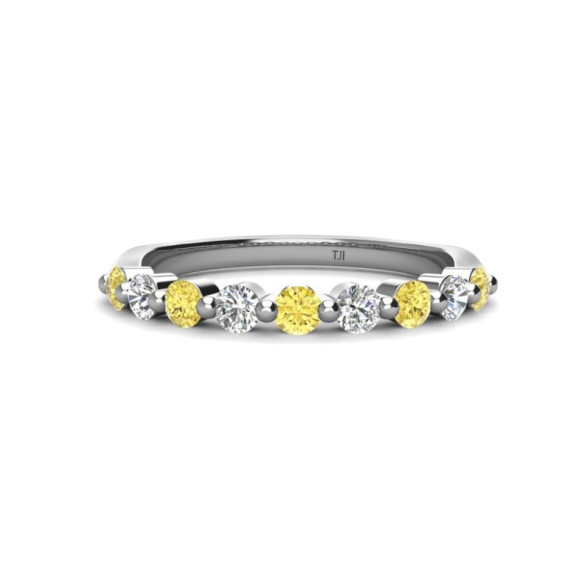 Venice 2.70 mm Round Yellow Sapphire and Lab Grown Diamond 9 Stone Wedding Band 