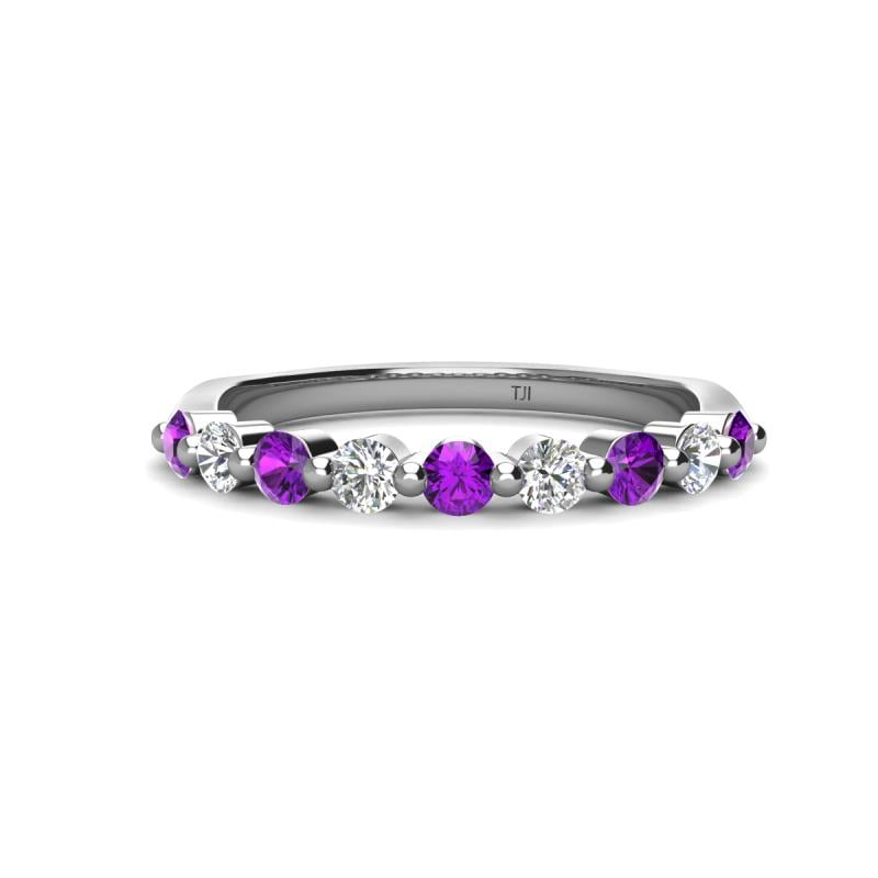 Venice 2.70 mm Round Amethyst and Lab Grown Diamond 9 Stone Wedding Band 