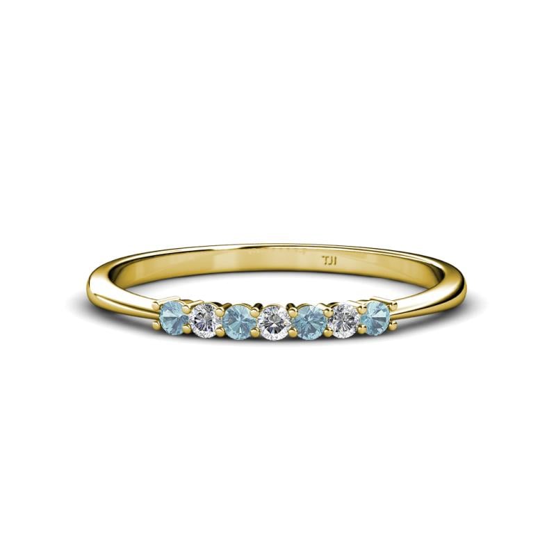 Reina 2.00 mm Aquamarine and Diamond 7 Stone Wedding Band 