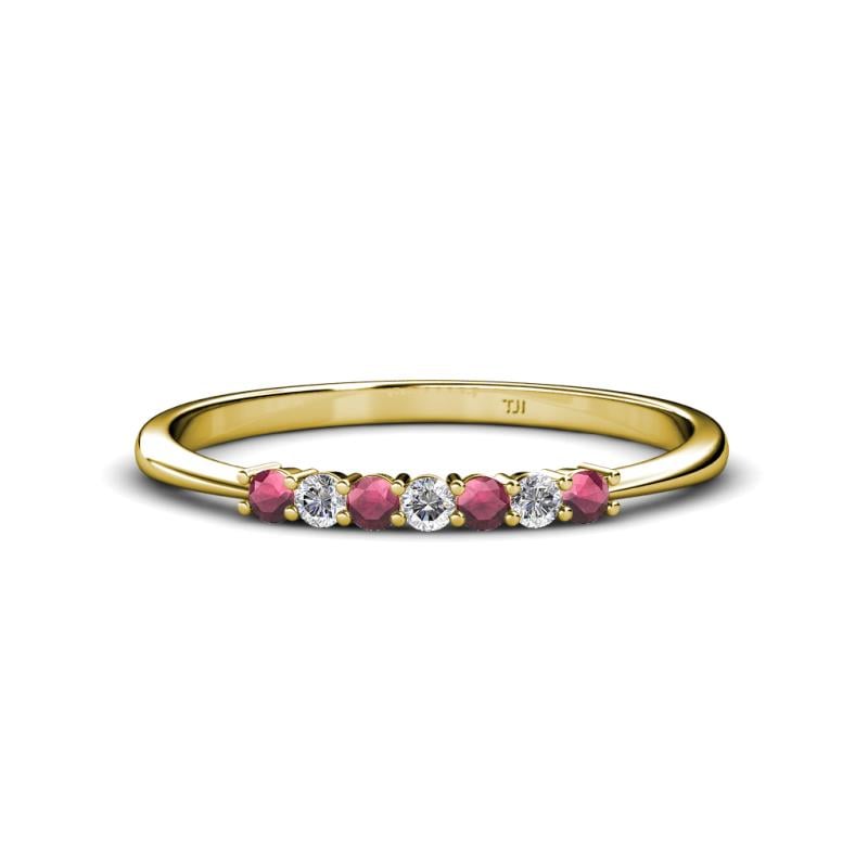 Reina 2.00 mm Rhodolite Garnet and Diamond 7 Stone Wedding Band 