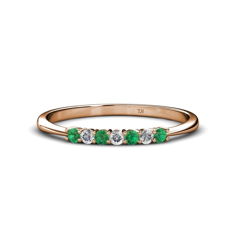 Reina 2.00 mm Emerald and Diamond 7 Stone Wedding Band 