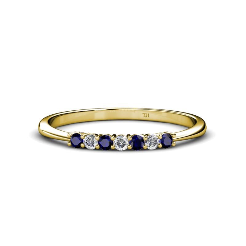Reina 2.00 mm Blue Sapphire and Lab Grown Diamond 7 Stone Wedding Band 