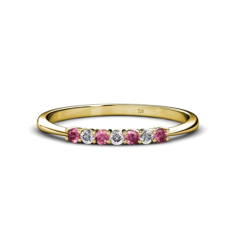 Reina 2.00 mm Pink Tourmaline and Lab Grown Diamond 7 Stone Wedding Band 