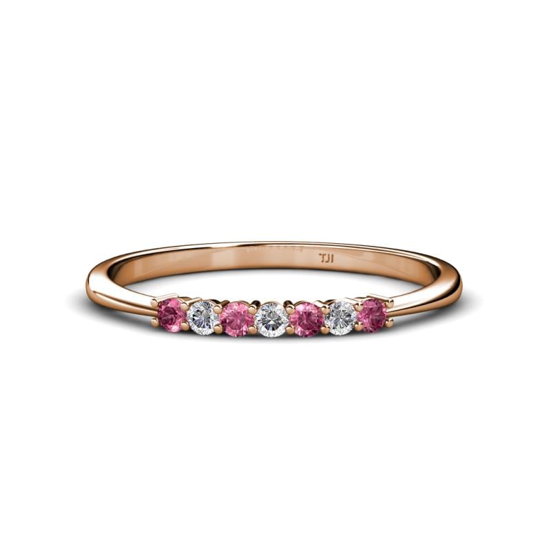 Reina 2.00 mm Pink Tourmaline and Lab Grown Diamond 7 Stone Wedding Band 