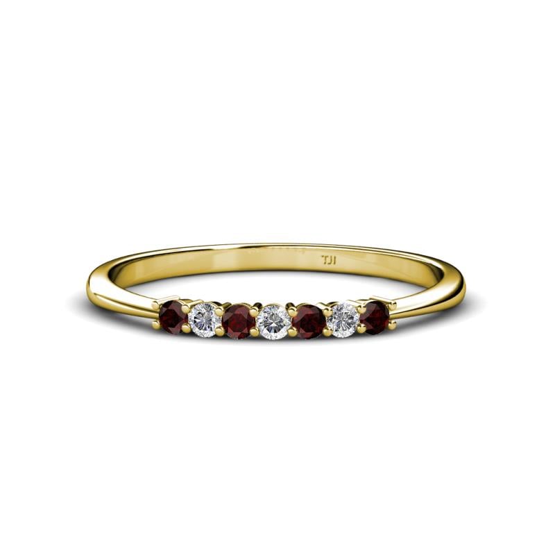 Reina 2.00 mm Red Garnet and Lab Grown Diamond 7 Stone Wedding Band 