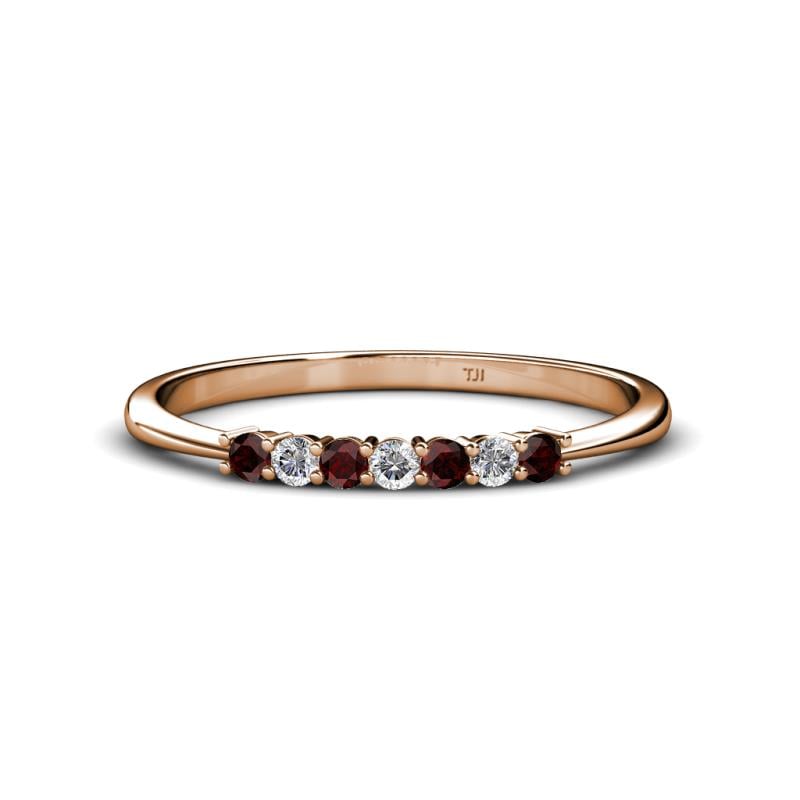Reina 2.00 mm Red Garnet and Lab Grown Diamond 7 Stone Wedding Band 