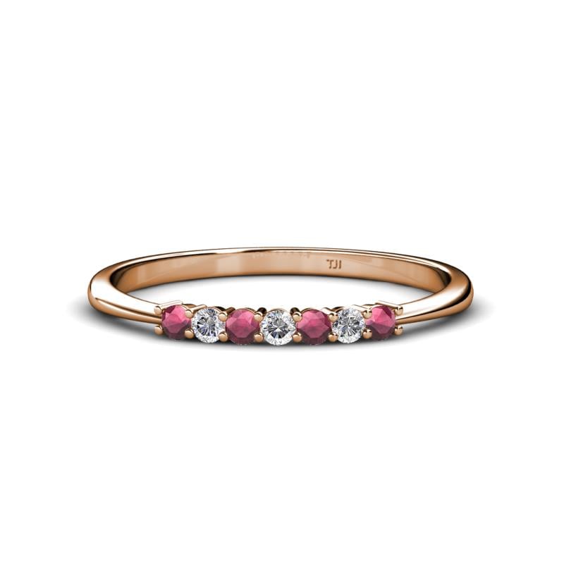 Reina 2.00 mm Rhodolite Garnet and Lab Grown Diamond 7 Stone Wedding Band 
