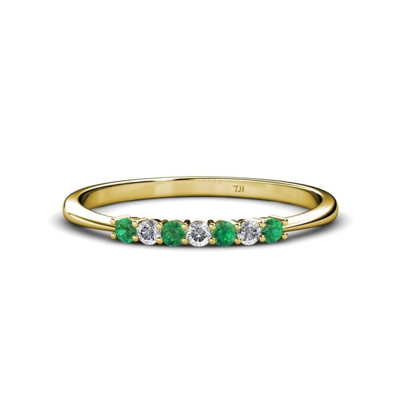 Reina 2.00 mm Emerald and Lab Grown Diamond 7 Stone Wedding Band 