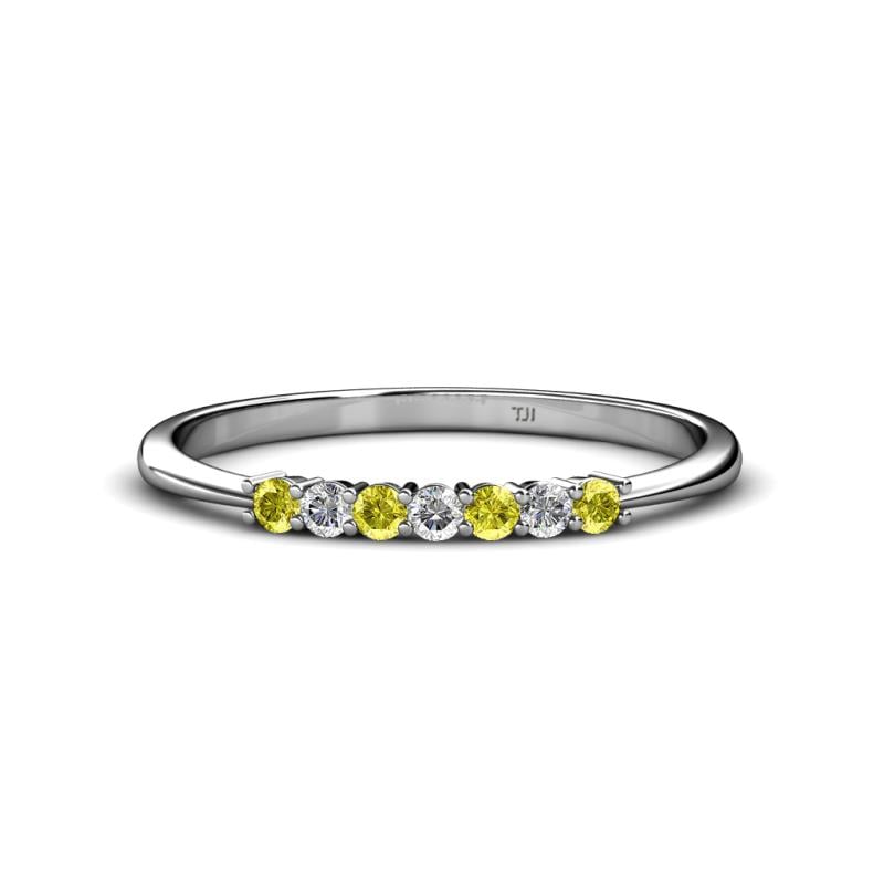 Reina 2.00 mm Yellow and White Diamond 7 Stone Wedding Band 