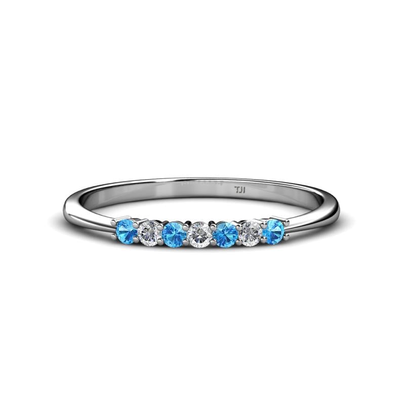 Reina 2.00 mm Blue Topaz and Diamond 7 Stone Wedding Band 