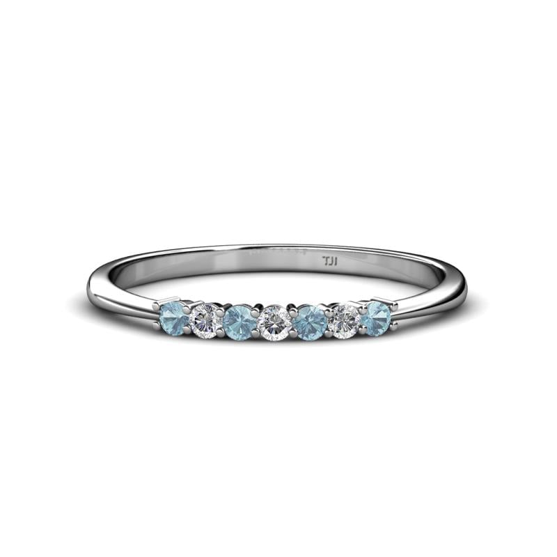 Reina 2.00 mm Aquamarine and Lab Grown Diamond 7 Stone Wedding Band 