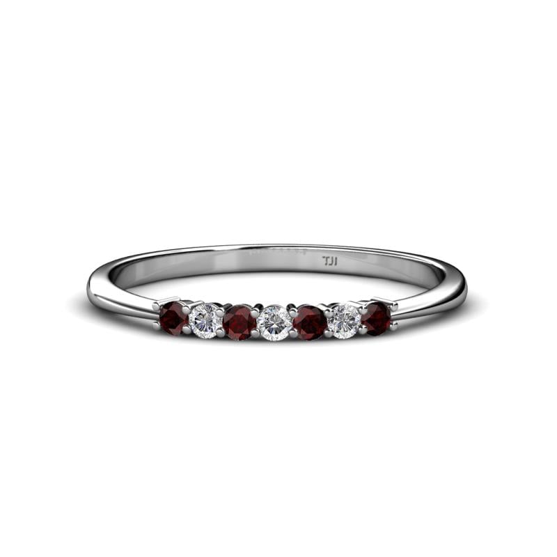 Reina 2.00 mm Red Garnet and Lab Grown Diamond 7 Stone Wedding Band 