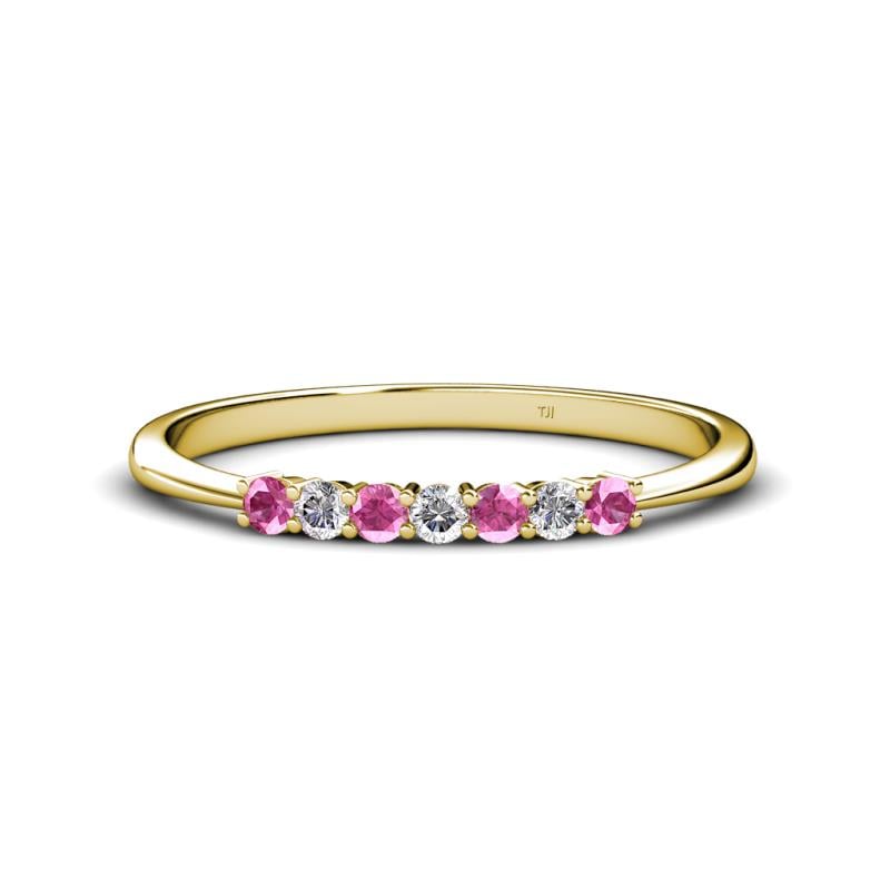Reina 2.30 mm Pink Sapphire and Diamond 7 Stone Wedding Band 