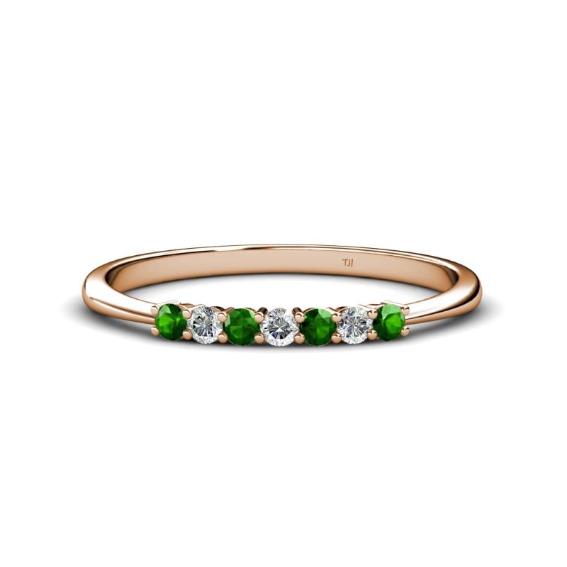Reina 2.30 mm Green Garnet and Diamond 7 Stone Wedding Band 