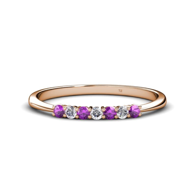 Reina 2.30 mm Amethyst and Diamond 7 Stone Wedding Band 