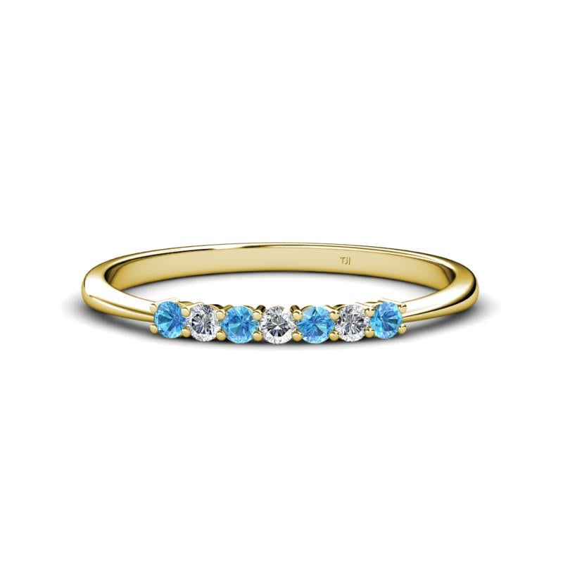 Reina 2.30 mm Blue Topaz and Diamond 7 Stone Wedding Band 