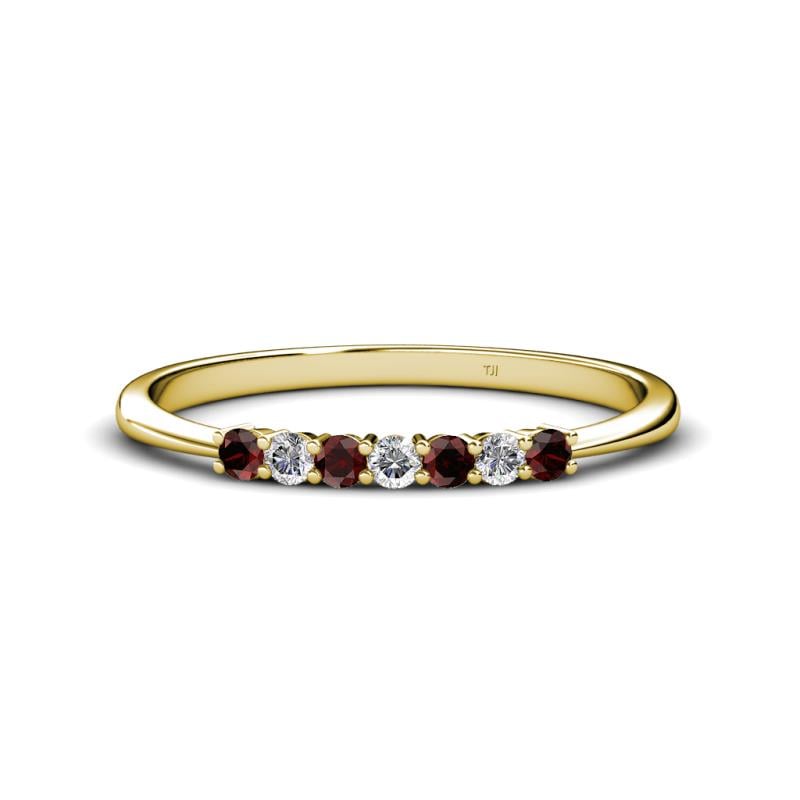 Reina 2.30 mm Red Garnet and Diamond 7 Stone Wedding Band 
