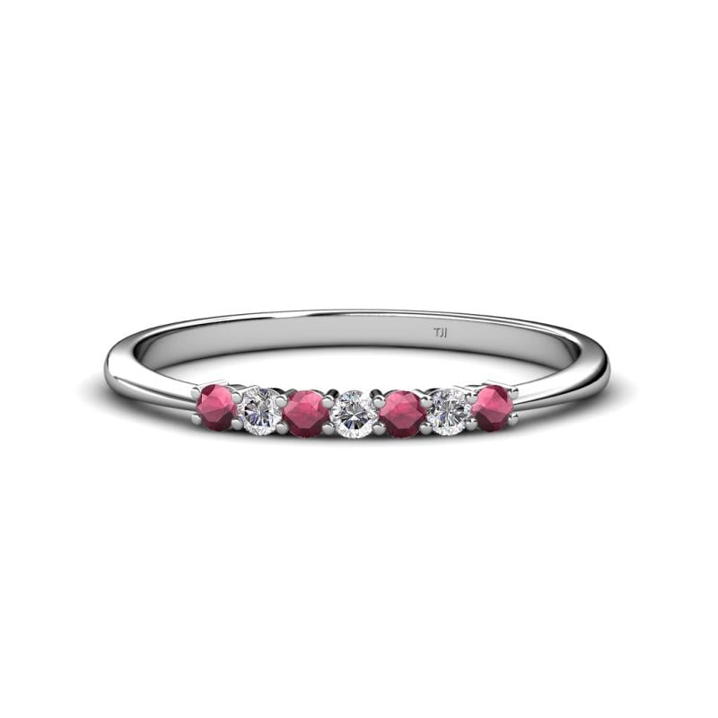 Reina 2.30 mm Rhodolite Garnet and Diamond 7 Stone Wedding Band 