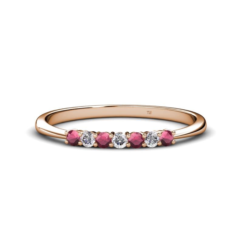 Reina 2.30 mm Rhodolite Garnet and Diamond 7 Stone Wedding Band 