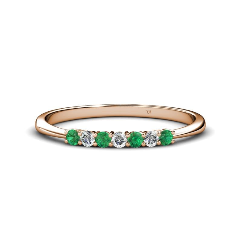 Reina 2.30 mm Emerald and Diamond 7 Stone Wedding Band 