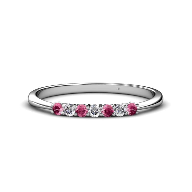 Reina 2.30 mm Pink Tourmaline and Diamond 7 Stone Wedding Band 
