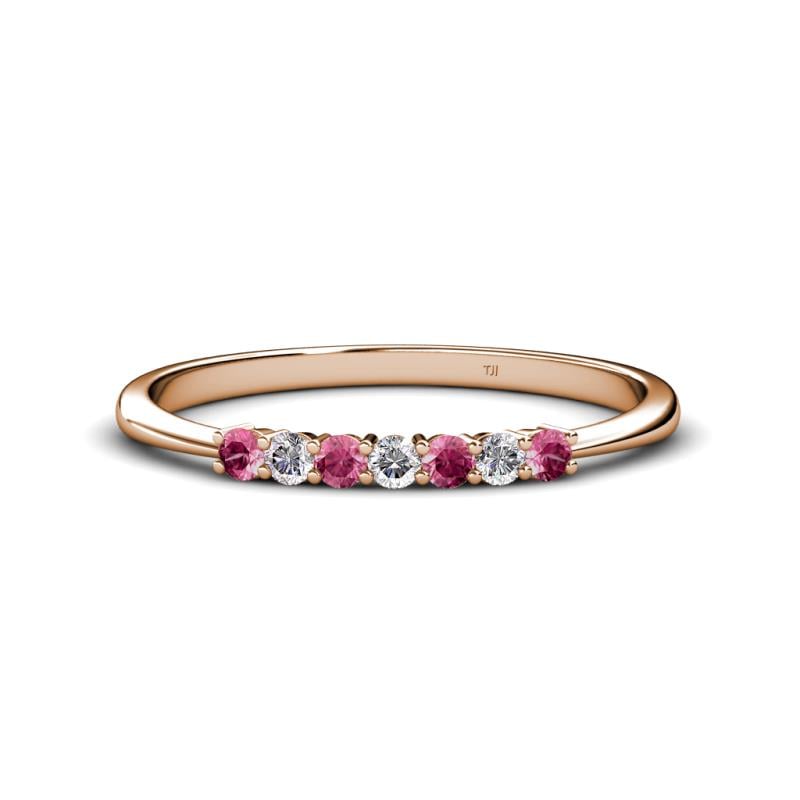 Reina 2.30 mm Pink Tourmaline and Diamond 7 Stone Wedding Band 