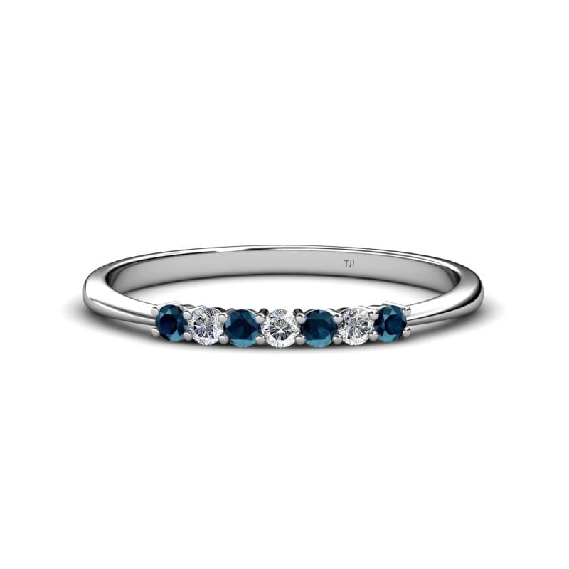 Reina 2.30 mm Blue and White Diamond 7 Stone Wedding Band 