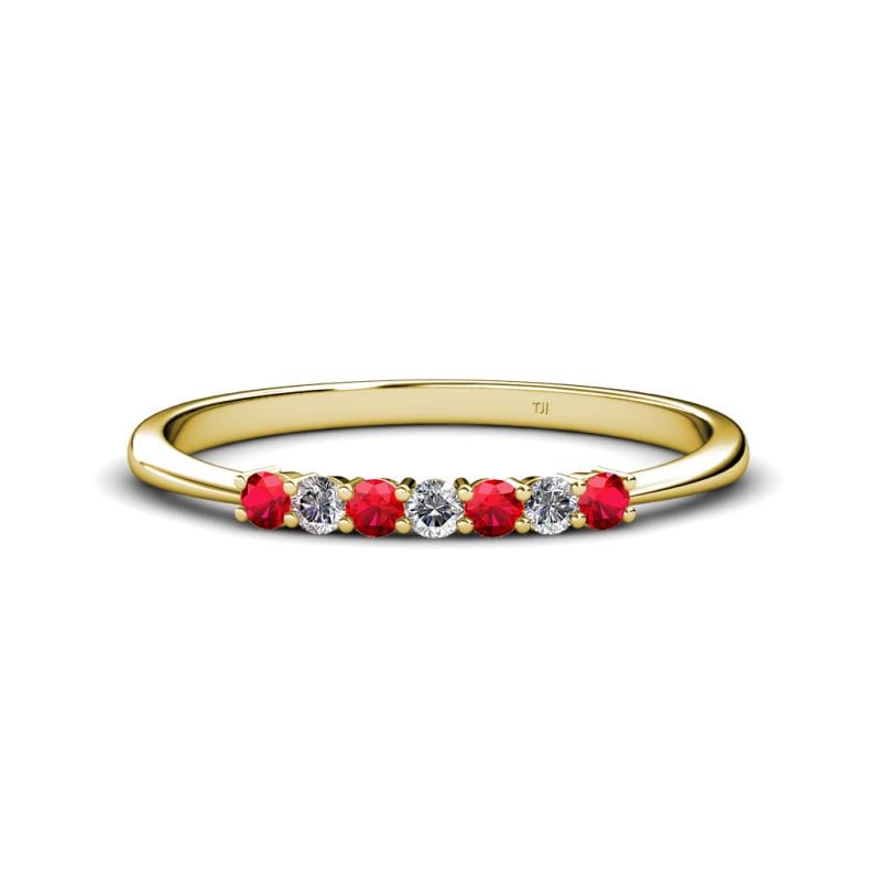 Reina 2.30 mm Ruby and Lab Grown Diamond 7 Stone Wedding Band 
