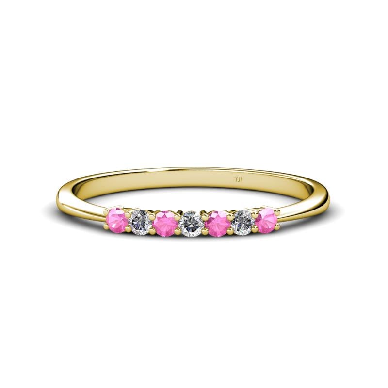 Reina 2.30 mm Pink Sapphire and Lab Grown Diamond 7 Stone Wedding Band 