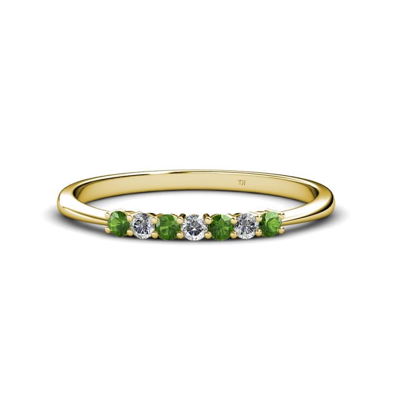 Reina 2.30 mm Green Garnet and Lab Grown Diamond 7 Stone Wedding Band 