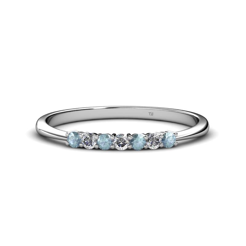 Reina 2.30 mm Aquamarine and Lab Grown Diamond 7 Stone Wedding Band 