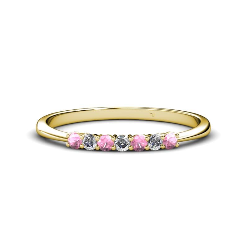 Reina 2.30 mm Pink Tourmaline and Lab Grown Diamond 7 Stone Wedding Band 