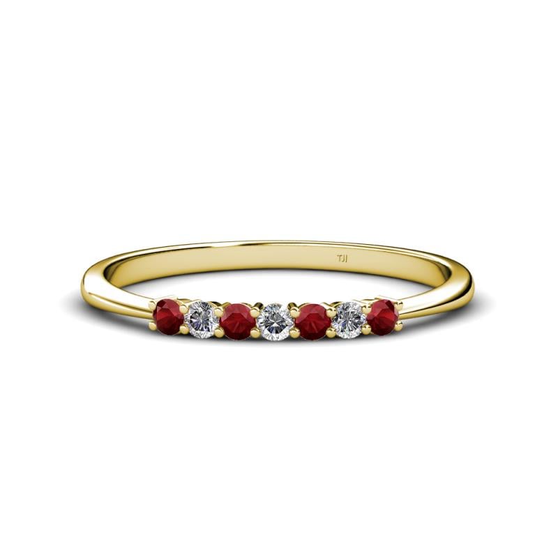 Reina 2.30 mm Red Garnet and Lab Grown Diamond 7 Stone Wedding Band 