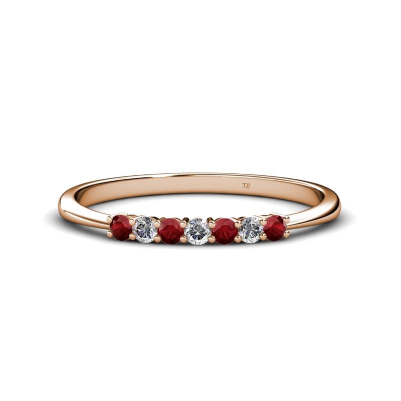 Reina 2.30 mm Red Garnet and Lab Grown Diamond 7 Stone Wedding Band 