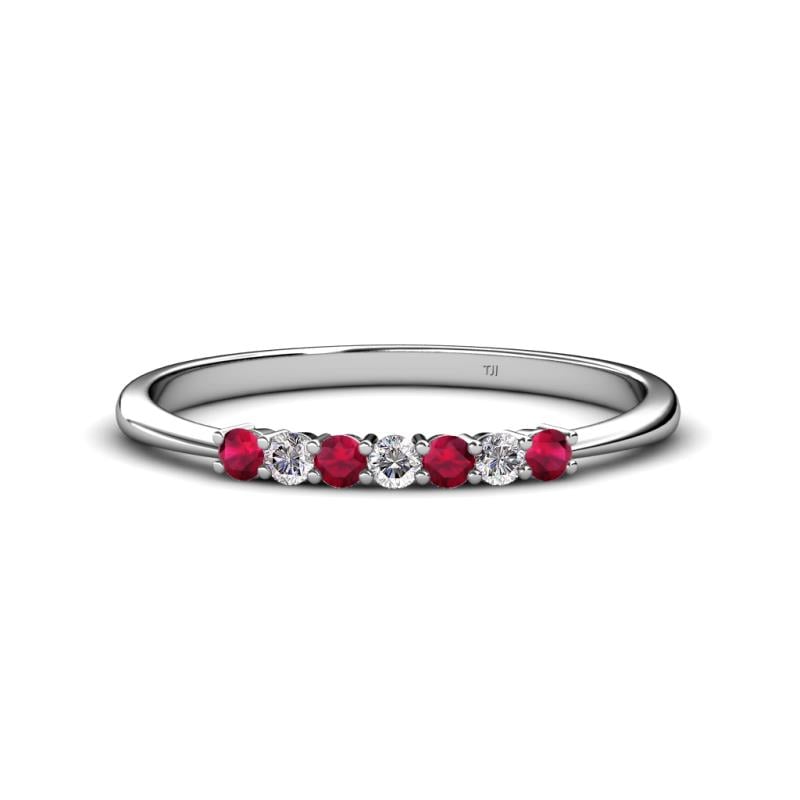 Reina 2.30 mm Ruby and Diamond 7 Stone Wedding Band 