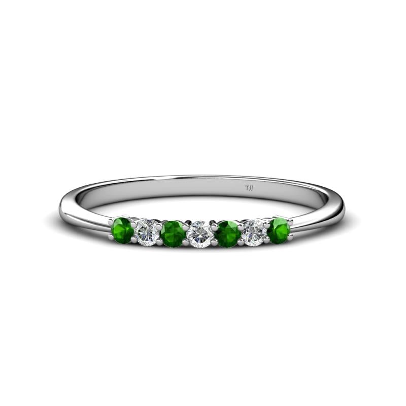 Reina 2.30 mm Green Garnet and Diamond 7 Stone Wedding Band 