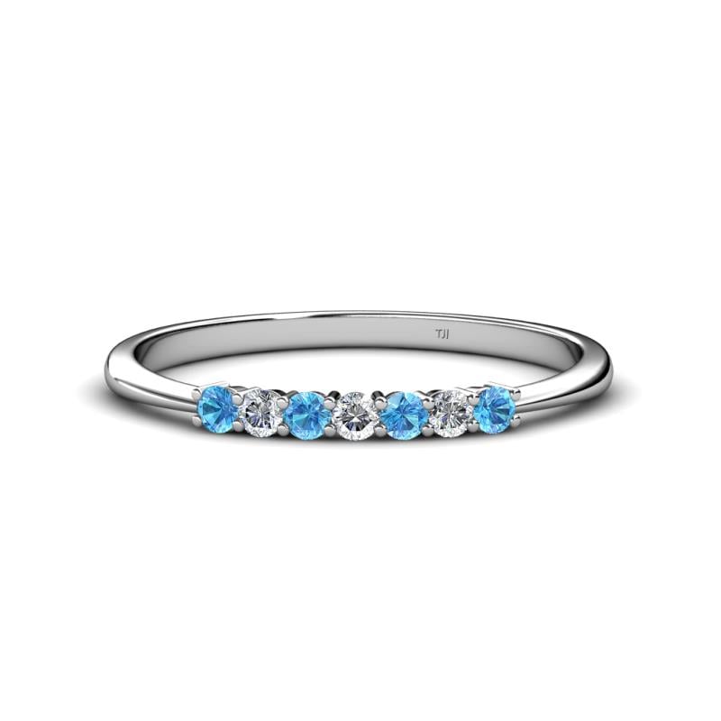 Reina 2.30 mm Blue Topaz and Diamond 7 Stone Wedding Band 