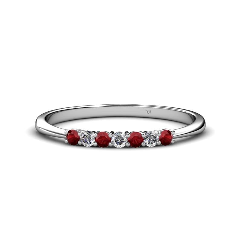 Reina 2.30 mm Red Garnet and Lab Grown Diamond 7 Stone Wedding Band 