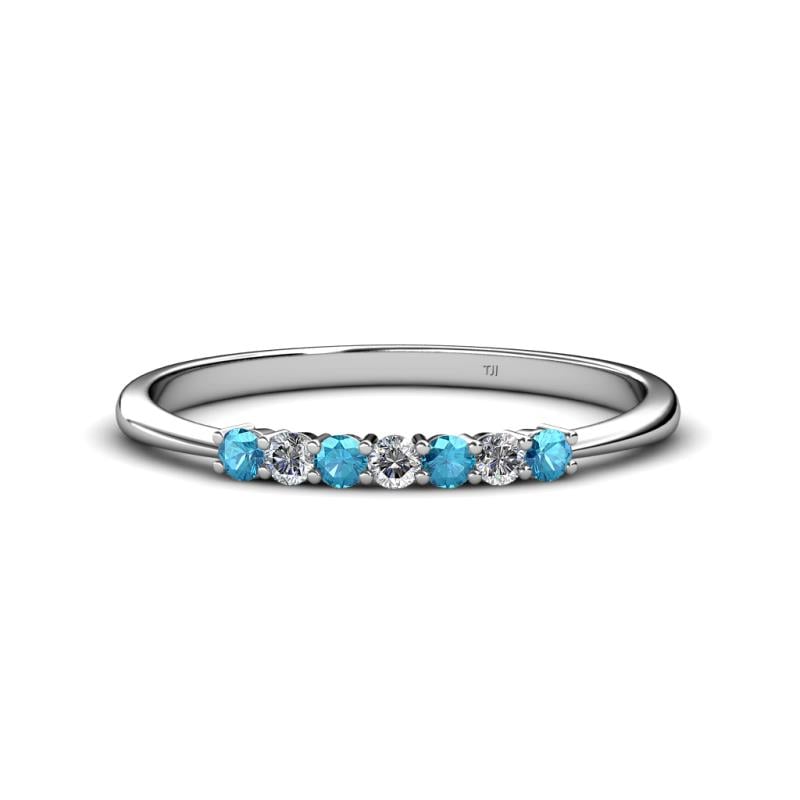 Reina 2.30 mm London Blue Topaz and Lab Grown Diamond 7 Stone Wedding Band 