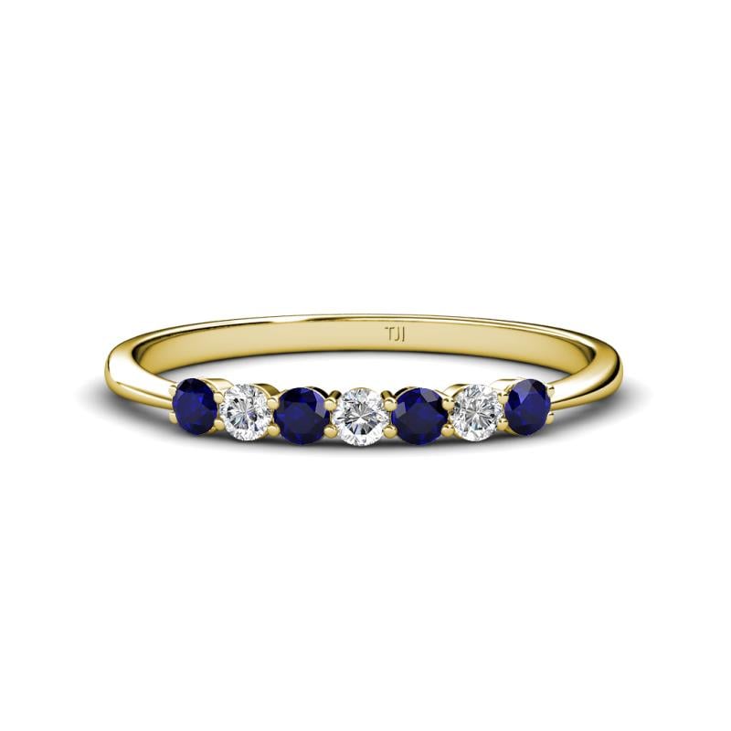 Reina 2.60 mm Blue Sapphire and Diamond 7 Stone Wedding Band 
