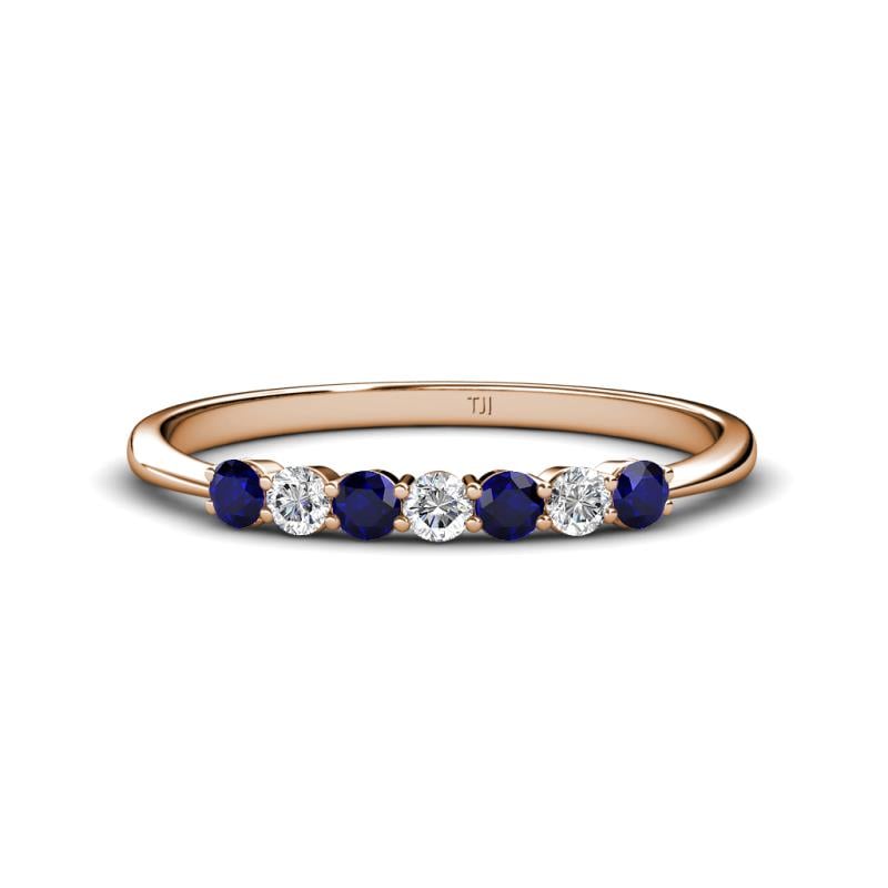 Reina 2.60 mm Blue Sapphire and Diamond 7 Stone Wedding Band 