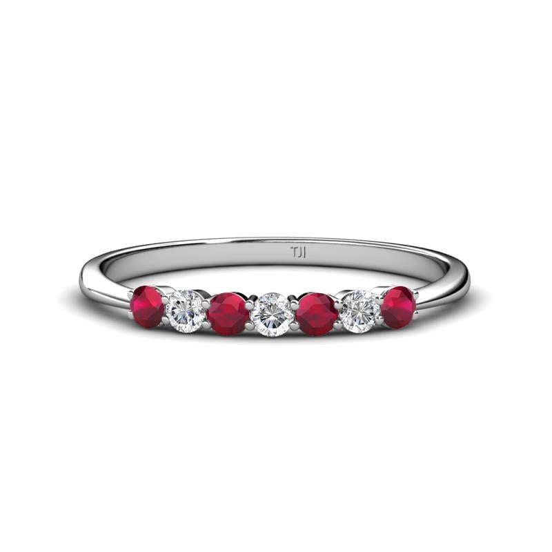 Reina 2.60 mm Ruby and Diamond 7 Stone Wedding Band 