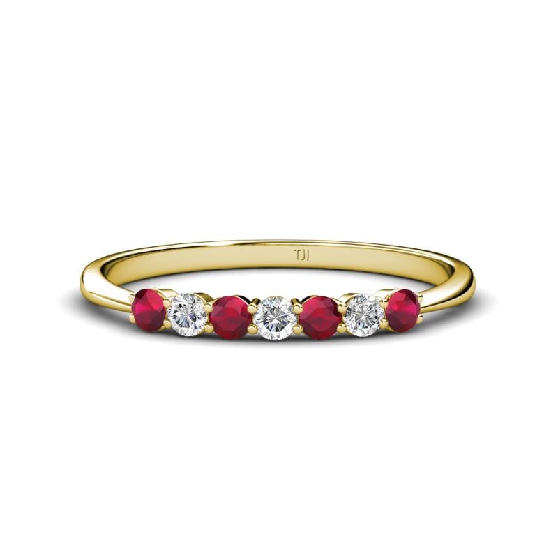 Reina 2.60 mm Ruby and Diamond 7 Stone Wedding Band 