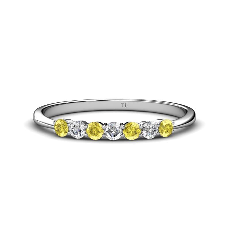 Reina 2.60 mm Yellow Sapphire and Diamond 7 Stone Wedding Band 