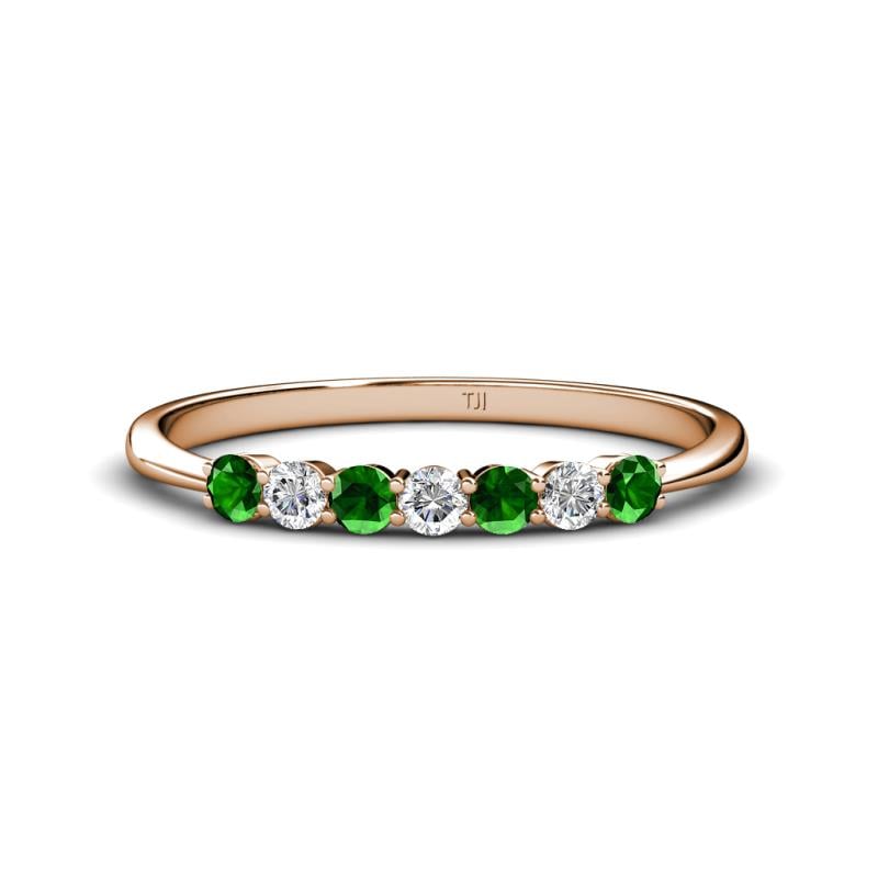 Reina 2.60 mm Green Garnet and Diamond 7 Stone Wedding Band 